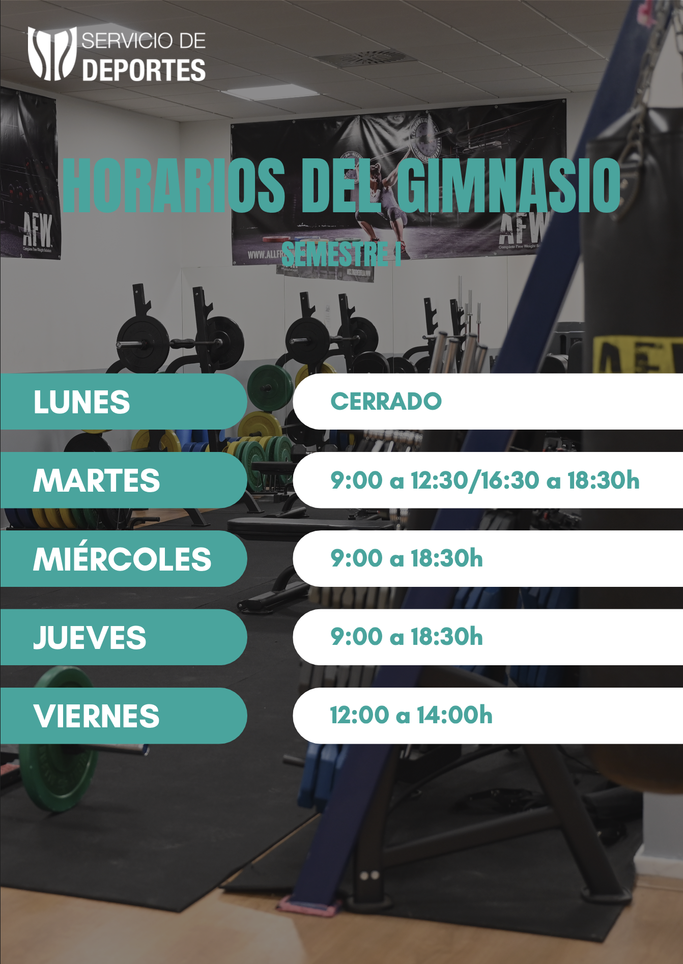 Horario Gimnasio. Semestre 1